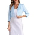 thumbnail image 1 of Satin Cardigan for Women's 3/4 Sleeve Open Front Cropped Office Work Bolero Shrug XL Light Blue, 1 of 5