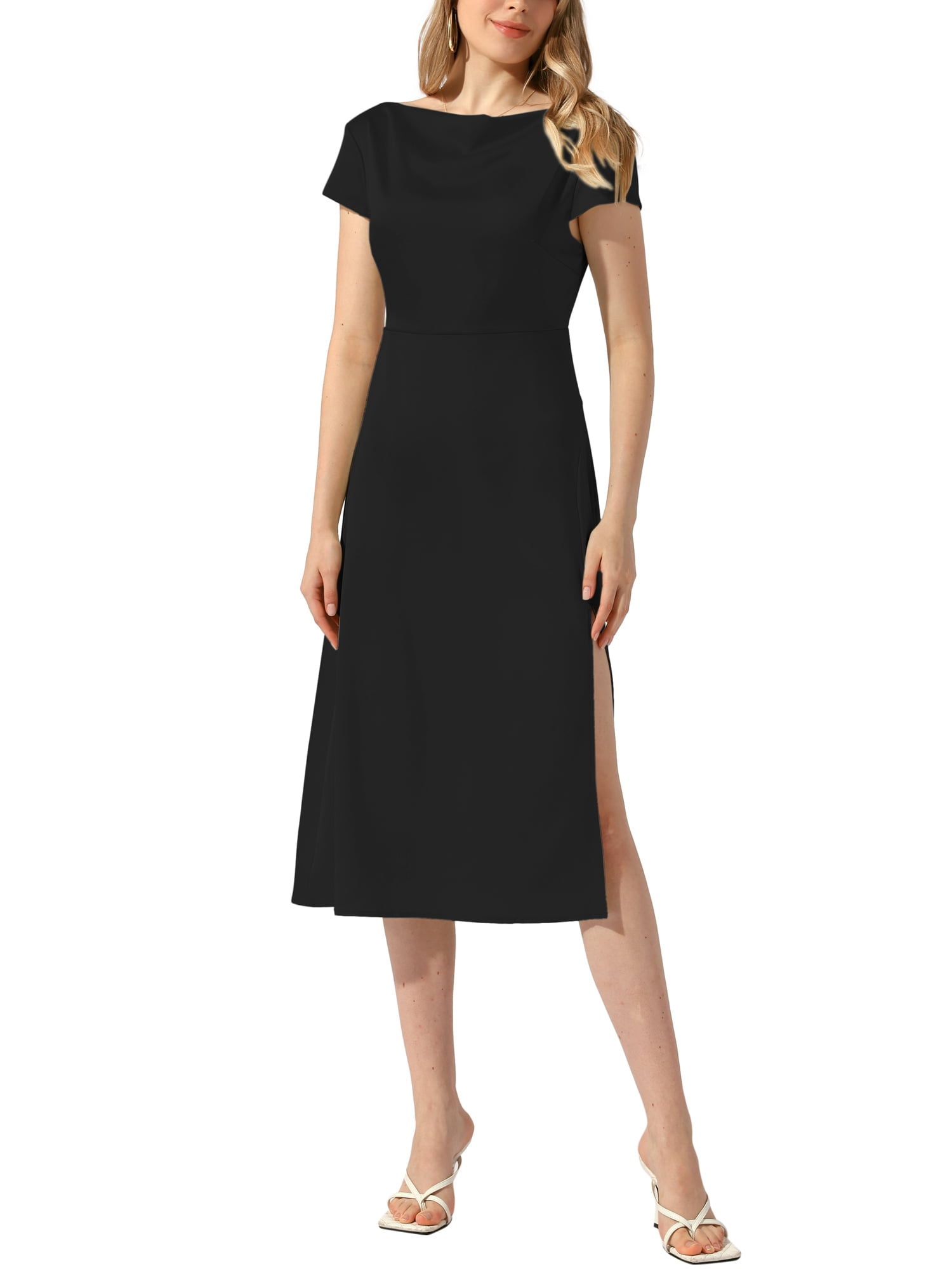 INSPIRE CHIC Satin Dress for Women's Cowl Neck Cap Sleeve Backless Twist  Split Midi Cocktail Dress - Walmart Business Supplies