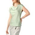 thumbnail image 1 of INSPIRE CHIC Satin Top for Women's Cowl Neck Short Sleeve Dressy Casual Blouse XL Light Green, 1 of 6