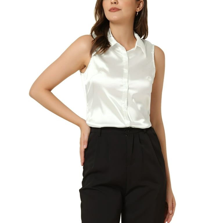Pearl White Satin Sleeveless Blouse With A Sweetheart Neckline Top, Middle,  And Bottom Hooks Closure