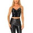 thumbnail image 1 of INSPIRE CHIC Sequin Cami Top for Women's Spaghetti Strap Club Party Cropped Tank Tops L Black, 1 of 5