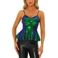 thumbnail image 1 of INSPIRE CHIC Women's Top Sequin Cami Spaghetti Strap V Neck Sparkle Ruffles Peplum Tops XL Blue Green, 1 of 6