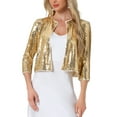 thumbnail image 1 of INSPIRE CHIC Sequin Cardigan for Women's Glitter 3/4 Sleeve Open Front Party Jackets XS Gold, 1 of 6