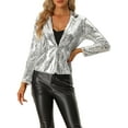 thumbnail image 1 of INSPIRE CHIC Sequin Jacket for Women's Contrast Collar Shiny Metallic Blazers, 1 of 5