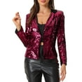 thumbnail image 1 of INSPIRE CHIC Sequin Jacket for Women's Contrast Collar Shiny Metallic Blazers XS Red, 1 of 5