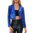 thumbnail image 1 of INSPIRE CHIC Women's Coat Sequin Jacket Party Lapel Collar Open Front Crop Sparkle Blazer Cardigan L Blue, 1 of 5