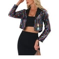 thumbnail image 1 of INSPIRE CHIC Women's Coat Sequin Jacket Party Lapel Collar Open Front Crop Sparkle Blazer Cardigan M Multicolor, 1 of 6