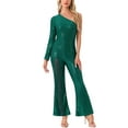 thumbnail image 1 of INSPIRE CHIC Sequin Jumpsuits for Women's One Shoulder See Through Wide Legs Party Romper L Green, 1 of 5