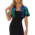 thumbnail image 1 of INSPIRE CHIC Sequin Shrug Bolero for Women's Flared Sleeve Crop Sparkly Glitter Jackets M Green Blue, 1 of 6