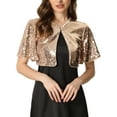 thumbnail image 1 of INSPIRE CHIC Sequin Shrug Bolero for Women's Flared Sleeve Crop Sparkly Glitter Jackets XS Rose Gold, 1 of 6