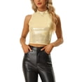 thumbnail image 1 of INSPIRE CHIC Metallic Crop Top for Women's Sleeveless Christmas Sparkly Sequin Tops XL Light Gold, 1 of 6