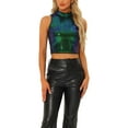 thumbnail image 1 of INSPIRE CHIC Metallic Crop Top for Women's Sleeveless Christmas Sparkly Sequin Tops L Green Blue, 1 of 6
