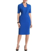 INSPIRE CHIC Women's Sheath Dress V Neck Short Sleeves Wear-to-Work Bodycon Midi Dresses XS Royal Blue