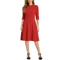 thumbnail image 1 of INSPIRE CHIC Women's Vintage Dress 3/4 Sleeves Stand Collar Office A-Line Dress M Red, 1 of 6