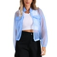 thumbnail image 1 of INSPIRE CHIC Sheer Bomber Jacket for Women's Zip Up Long Sleeve See Through Jackets S Light Blue, 1 of 6