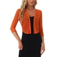 thumbnail image 1 of INSPIRE CHIC Women's Sheer Mesh Bolero Shrugs 3/4 Sleeve Lightweight Elegant Cropped Cardigan S Orange, 1 of 6
