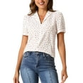thumbnail image 1 of INSPIRE CHIC Edition V Neck Tops for Women's Elegant Casual Cherry Print Notch Lapel Summer Short Sleeve Blouse L White, 1 of 6