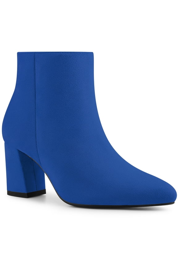 Women's Pointy Toe Side Zip Block Heels Ankle Boots Royal Blue 6.5