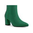 thumbnail image 1 of BLISSFUL STEP Women's Pointy Toe Side Zip Block Heels Ankle Boots Green 6, 1 of 7