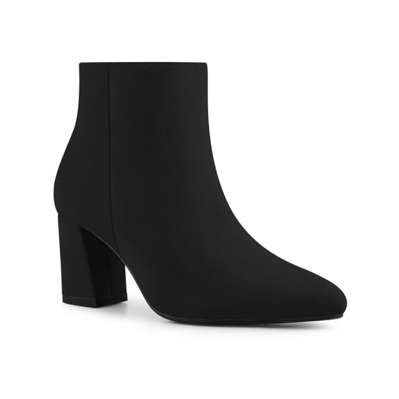 BLISSFUL STEP Women's Pointy Toe Side Zip Block Heels Ankle Boots Black 6