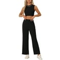 thumbnail image 1 of INSPIRE CHIC Sleeveless 2pc Outfit for Women's Crop Tank Top and Wide Leg Pants Casual Tracksuit Set Black XS, 1 of 5
