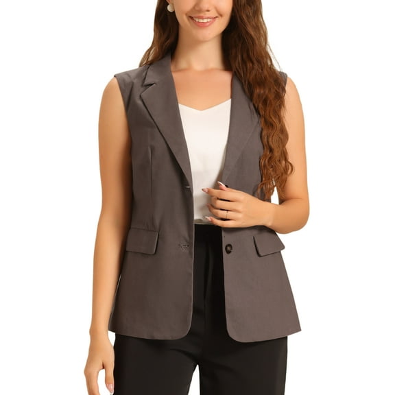 INSPIRE CHIC Sleeveless Blazer for Women's Business Casual Work Office Suit Vest Jacket L Grey Brown