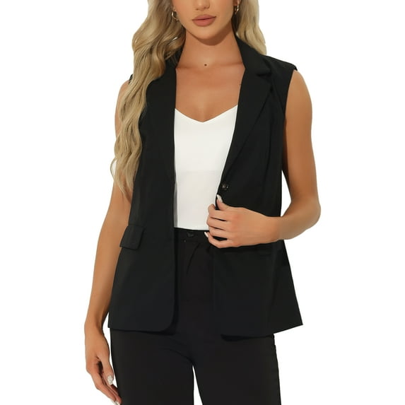 INSPIRE CHIC Sleeveless Blazer for Women's Business Casual Work Office Suit Vest Jacket S Black