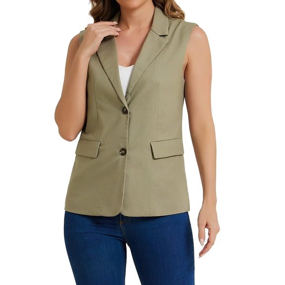 INSPIRE CHIC Sleeveless Blazer for Women's Business Casual Work Office Suit Vest Jacket XS Light Army Green