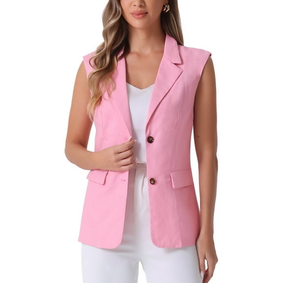 INSPIRE CHIC Sleeveless Blazer for Women's Business Casual Work Office Suit Vest Jacket XS Pink
