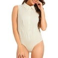 thumbnail image 1 of INSPIRE CHIC Sleeveless Collared Business Work Bodysuit Tops for Women's Button Down Leotard Shirt M Beige, 1 of 6