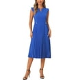thumbnail image 1 of INSPIRE CHIC Sleeveless Dress for Women's Casual V Neck Button Pleated Midi Dress S Royal Blue, 1 of 6
