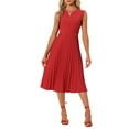 thumbnail image 1 of INSPIRE CHIC Sleeveless Dress for Women's Casual V Neck Button Pleated Midi Dress XS Red, 1 of 6