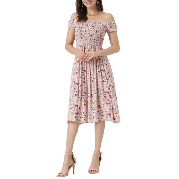 INSPIRE CHIC Sleeveless Floral Smocked Dress for Women's Off Shoulder Summer Short Dress