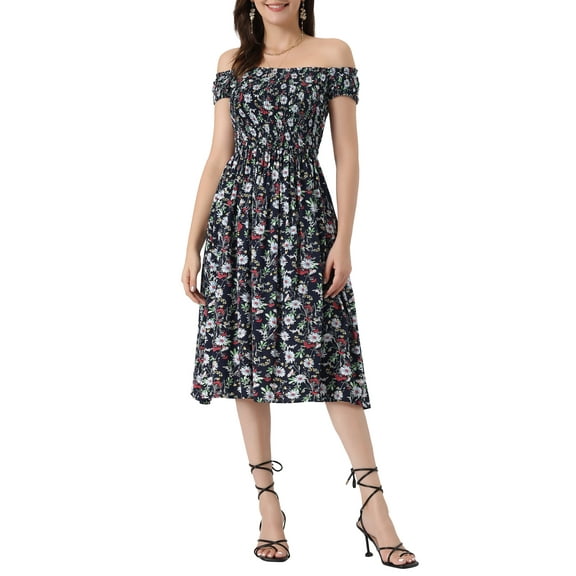 INSPIRE CHIC Sleeveless Floral Smocked Dress for Women's Off Shoulder Summer Short Dress