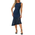 thumbnail image 1 of INSPIRE CHIC Sleeveless Lace Dress for Women's Cocktail Asymmetric Hem Fishtail Ruffles Dresses L Dark Blue, 1 of 5