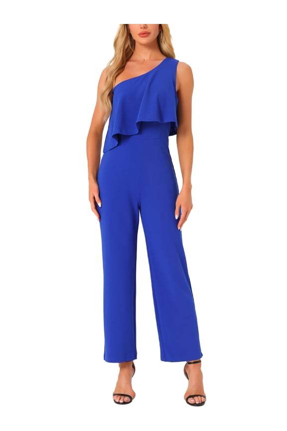 Sleeveless Romper for Women's Dressy Layer One Shoulder Long Jumpsuits