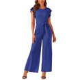 thumbnail image 1 of INSPIRE CHIC Sleeveless Ruffle Jumpsuits for Women's High Waist Wide Legs Belted Romper, 1 of 4