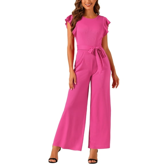 INSPIRE CHIC Sleeveless Ruffle Jumpsuits for Women's High Waist Wide Legs Belted Romper