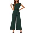 thumbnail image 1 of INSPIRE CHIC Sleeveless Ruffle Jumpsuits for Women's High Waist Wide Legs Belted Romper, 1 of 5