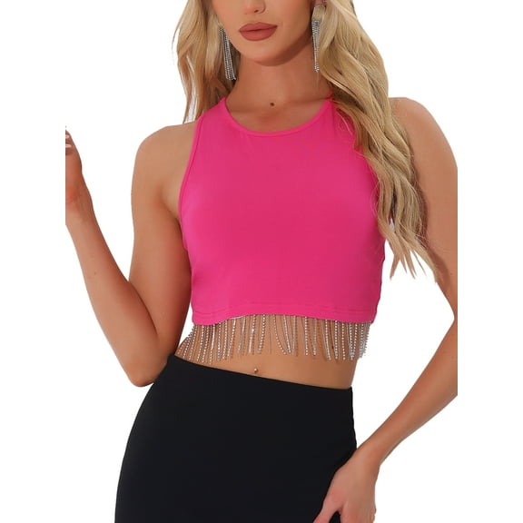 INSPIRE CHIC Sleeveless Summer Tank Top for Women's Casual Tee L Hot Pink