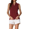 thumbnail image 1 of INSPIRE CHIC Sleeveless Top for Women V Neck Loose Shirt Solid Collar Polo Shirts Casual Top S Burgundy, 1 of 6