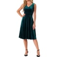 thumbnail image 1 of INSPIRE CHIC Women's Dress Sleeveless Velvet High Waist V Neck A-Line Cocktail Midi Dresses L Green, 1 of 6