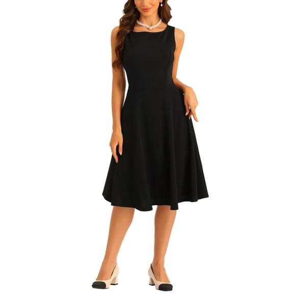 INSPIRE CHIC Sleeveless Work Dress for Women's Boat Neck High Waist Fit and Flare Dresses