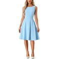 thumbnail image 1 of INSPIRE CHIC Sleeveless Work Dress for Women's Boat Neck High Waist Fit and Flare Dresses, 1 of 4
