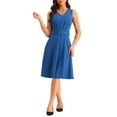 thumbnail image 1 of INSPIRE CHIC Sleeveless Work Dresses for Women's V-Neck Below Knee Length Belted A-Line Dress, 1 of 5