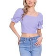 thumbnail image 1 of INSPIRE CHIC Smocked Crop Top for Women's Bubble Sleeve Peasant Gingham Plaid Tops L Light Purple, 1 of 6