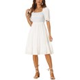 thumbnail image 1 of INSPIRE CHIC Smocked Dress for Women's Square Neck Puff Short Sleeve Ruffle Summer Dresses XS White, 1 of 6