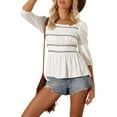 thumbnail image 1 of INSPIRE CHIC Smocked Tops for Women's 3/4 Sleeve Ruffle Square Neck Peplum Blouse Tops L White, 1 of 6