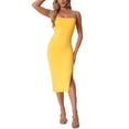thumbnail image 1 of INSPIRE CHIC Spaghetti Strap Dress for Women's Sleeveless Split Bodycon Cocktail Party Dress L Yellow, 1 of 6