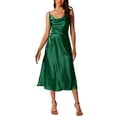 thumbnail image 1 of INSPIRE CHIC Spaghetti Strap Satin Dress for Women's Cowl Neck Cocktail Party Sleeveless Dresses XS Dark Green, 1 of 5